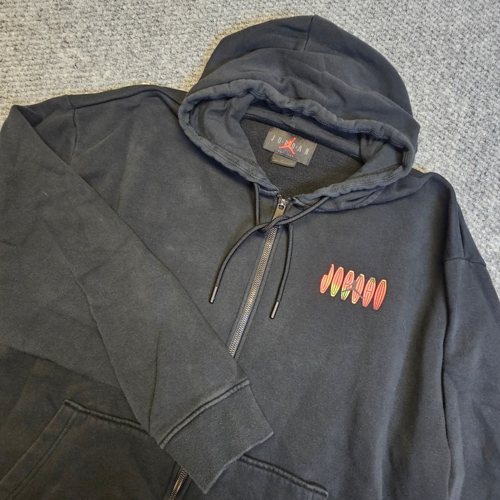 Air Jordan Brand Black Hoodie‎ Mens XL Graphic Print Full Zip Hooded Sweatshirt